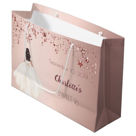 スウィート16バラ金ゴールドスターアイボリードレス ラージペーパーバッグ (正面アングル)