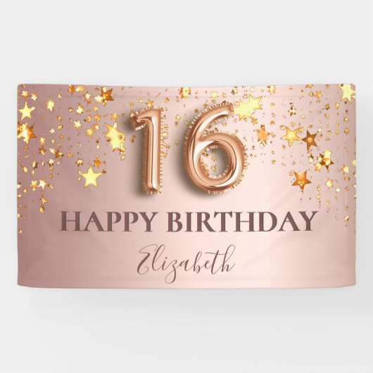 スウィート16バラ金ゴールドスターピンクへようこそ 横断幕 (横)