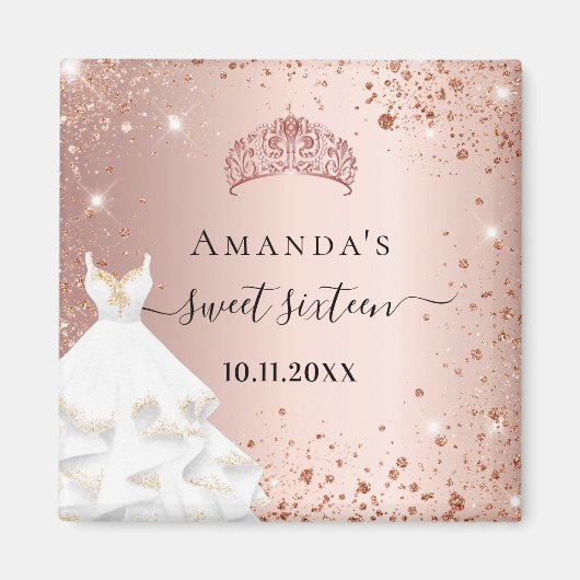 スウィート16バラ金ゴールドティアラドレスグリッター名 マグネット (正面)