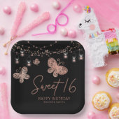 スウィート16バラ金ゴールドバタフライシックモダン誕生日 ペーパープレート (パーティー)