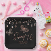 スウィート16バラ金ゴールドバタフライシックモダン誕生日 ペーパープレート (パーティー)