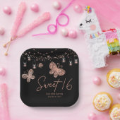 スウィート16バラ金ゴールドバタフライシックモダン誕生日 ペーパープレート (パーティー)