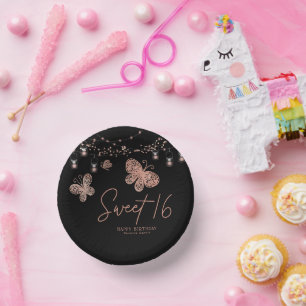 スウィート16バラ金ゴールドバタフライシックモダン誕生日 ペーパーボウル