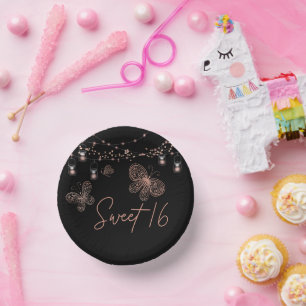 スウィート16バラ金ゴールドバタフライシックモダン誕生日 ペーパーボウル