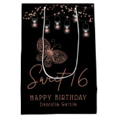 スウィート16バラ金ゴールドバタフライシックモダン誕生日 ミディアムペーパーバッグ (裏面)