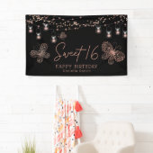 スウィート16バラ金ゴールドバタフライシックモダン誕生日 横断幕 (インサイチュ)