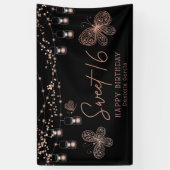 スウィート16バラ金ゴールドバタフライシックモダン誕生日 横断幕 (縦)