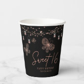 スウィート16バラ金ゴールドバタフライシックモダン誕生日 紙コップ (裏面)