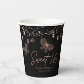 スウィート16バラ金ゴールドバタフライシックモダン誕生日 紙コップ (正面)