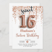 スウィート16バラ金ゴールドバルーン誕生日招待状 招待状 (正面/裏面)