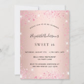 スウィート16バラ金ゴールドピンクグリッターグラマラス 招待状 (正面)