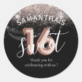 スウィート16バラ金ゴールドピンクグリッターバルーンスタイル ラウンドシール (正面)