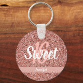 スウィート16バラ金ゴールドピンクグリッター名パーティーの好意 キーホルダー (正面)