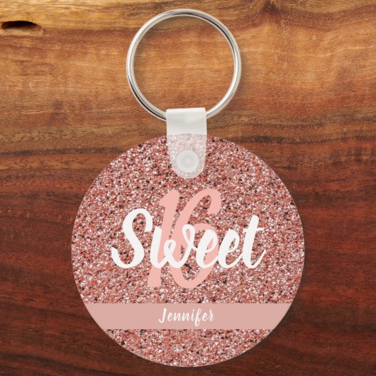スウィート16バラ金ゴールドピンクグリッター名パーティーの好意 キーホルダー (正面)