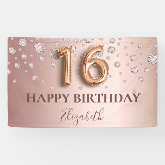 スウィート16バラ金ゴールドピンクダイヤモンドバルーンスクリプト 横断幕 (横)
