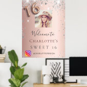スウィート16バラ金ゴールドフォトシルバーグリッターInstagram ポスター (ホームオフィス)