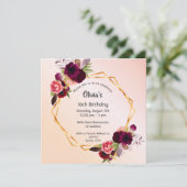 スウィート16バラ金ゴールドブルゴーニュ花模様幾何学的 招待状 (スタンド正面)