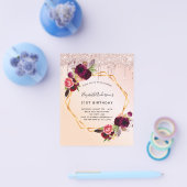 スウィート16バラ金ゴールドブルゴーニュ花模様招待 チラシ (シングル)