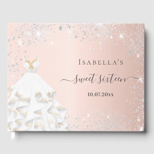 スウィート16バラ金ゴールドホワイトドレス誕生日 ゲストブック (正面)