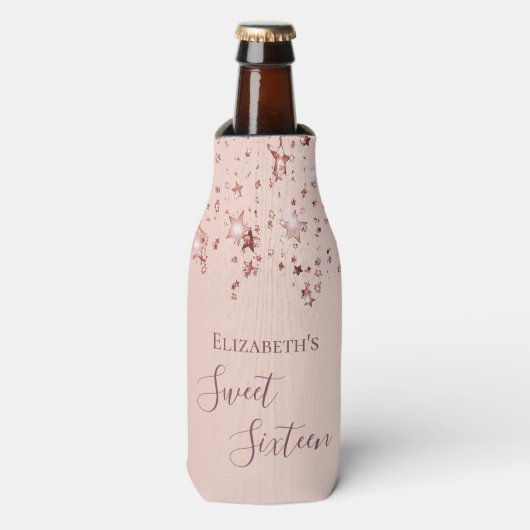 スウィート16バラ金ゴールド星パーティー ボトルクーラー (ボトル正面)