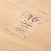 スウィート16バラ金ゴールド星澄んパーティー アクリル招待状 (レイダウン)