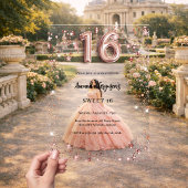 スウィート16バラ金ゴールド星澄んパーティー アクリル招待状