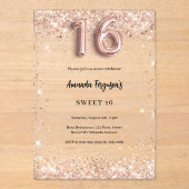 スウィート16バラ金ゴールド澄んパーティー アクリル招待状 (正面)