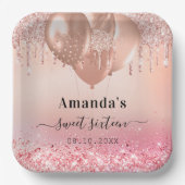 スウィート16バラ金ゴールド赤面ピンクグリッター名 ペーパープレート (正面)