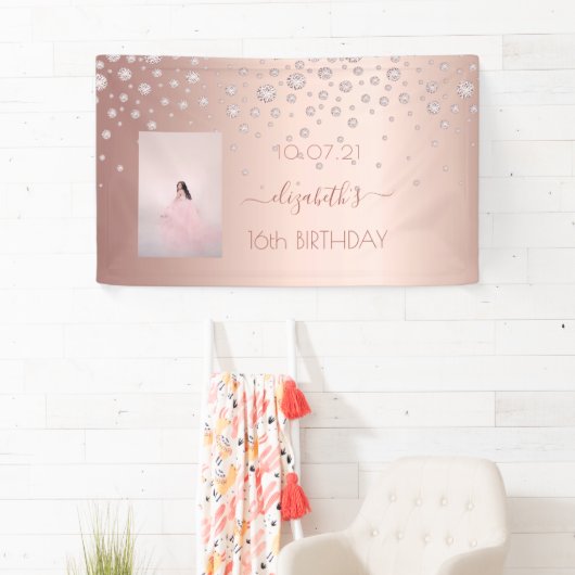 スウィート16バラ金ゴールド赤面フォトダイヤモンド 横断幕 (インサイチュ)