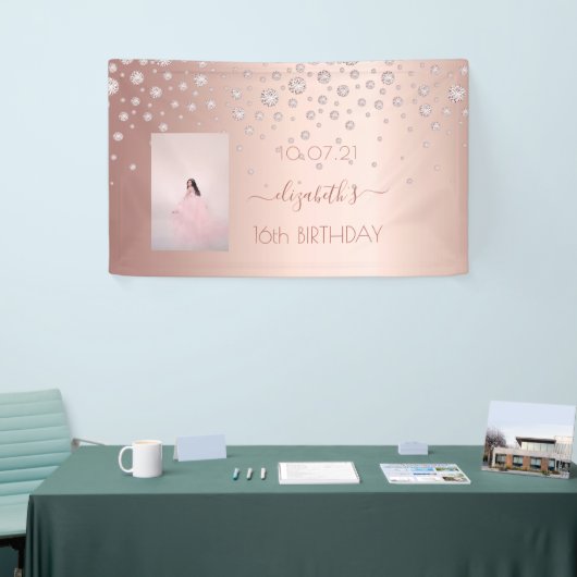 スウィート16バラ金ゴールド赤面フォトダイヤモンド 横断幕 (トレードショー)