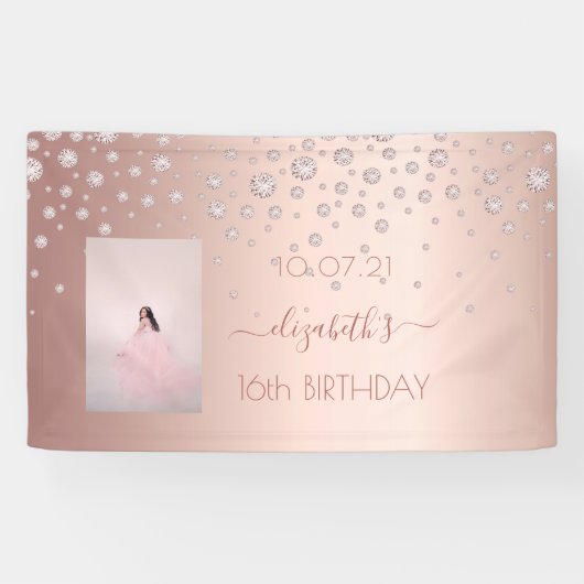 スウィート16バラ金ゴールド赤面フォトダイヤモンド 横断幕 (横)