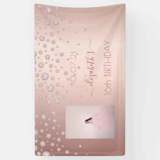 スウィート16バラ金ゴールド赤面フォトダイヤモンド 横断幕 (縦)