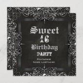 スウィート16バースデーパーティーシャルボードブラックアンティーク 招待状 (正面/裏面)