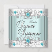 スウィート16バースデーパーティーティール(緑がかった色)ブルーホワイトダイヤモンド 招待状 (正面)
