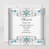 スウィート16バースデーパーティーティール（緑がかった色）ブルーホワイトダイヤモンド 招待状 (裏面)