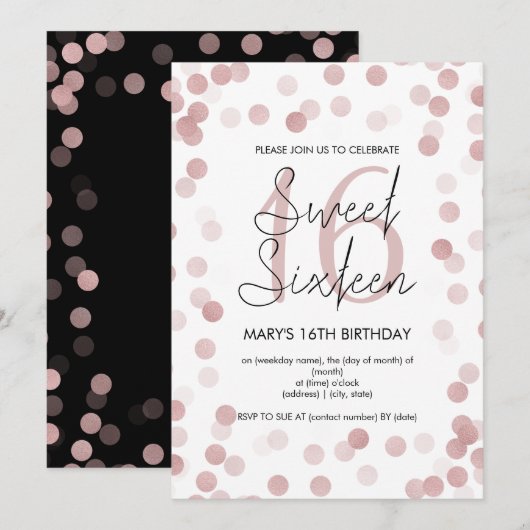 スウィート16バースデーパーティーバラ金ゴールドグラムグリッター 招待状 (正面/裏面)
