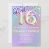スウィート16バースデーパーティーパープルピンクグリッター 招待状 (正面)