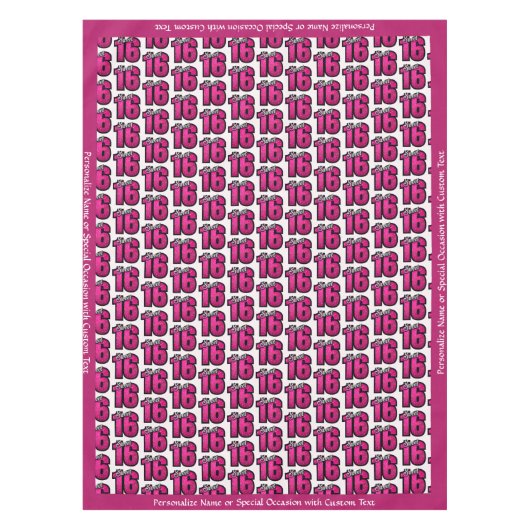 スウィート16バースデーパーティーピンクグリッター パーソナライズされた テーブルクロス (正面)