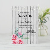 スウィート16バースデーパーティーピンクフローラウッド招待状18 招待状 (スタンド正面)
