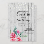 スウィート16バースデーパーティーピンクフローラウッド招待状18 招待状 (正面/裏面)