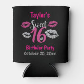 スウィート16バースデーパーティーピンクブラックグリッタースパークル 缶クーラー (正面)
