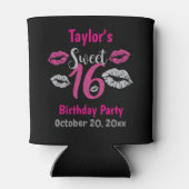 スウィート16バースデーパーティーピンクブラックグリッタースパークル 缶クーラー (裏面)