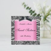 スウィート16バースデーパーティーピンク白黒ゼブラ 招待状 (スタンド正面)