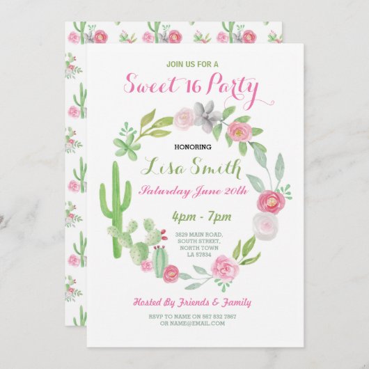 スウィート16バースデーパーティーフィエスタカボス招待状 招待状 (正面/裏面)