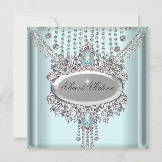 スウィート16バースデーパーティーブルーホワイトダイヤモンド 招待状 (正面)