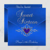 スウィート16バースデーパーティーブルー王室のジェムベルベット 招待状 (正面/裏面)