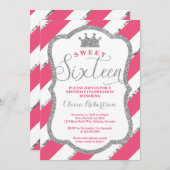 スウィート16バースデーパーティー招待状フェイクグリッター 招待状 (正面/裏面)