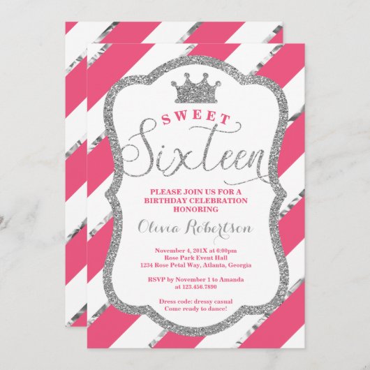 スウィート16バースデーパーティー招待状フェイクグリッター 招待状 (正面/裏面)
