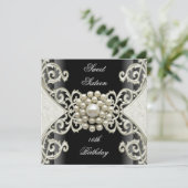 スウィート16バースデーパーティー白黒クリームパール 招待状 (スタンド正面)