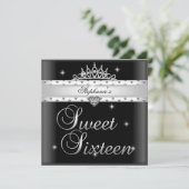 スウィート16バースデーパーティー白黒ティアラ 招待状 (スタンド正面)